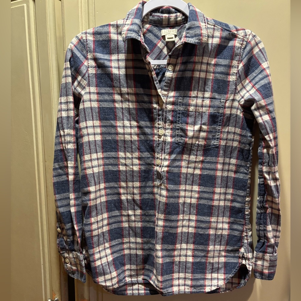 J. Crew Women's Plaid Button Down Shirt - Blue and Red